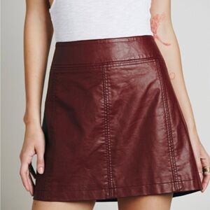 Free People Red A-Line Mini Skirt Faux Vegan Leather
